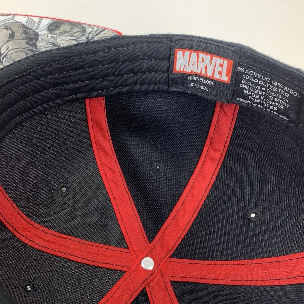 DEADPOOL Hat Adjustable Snap Black Red Embroidered Logo Flat Bill Baseball Cap